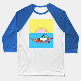 Penguin Summer Sunset Vacation Baseball T-Shirt